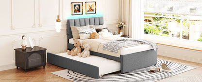 Teddy Fleece Twin Size Upholstered Platform Bed with Trundle, Gray