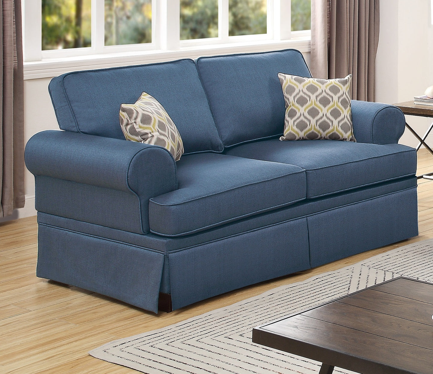 2pc Sofa Set Sofa And Loveseat Living Room Furniture Blue Glossy Polyfiber Cushion Couch