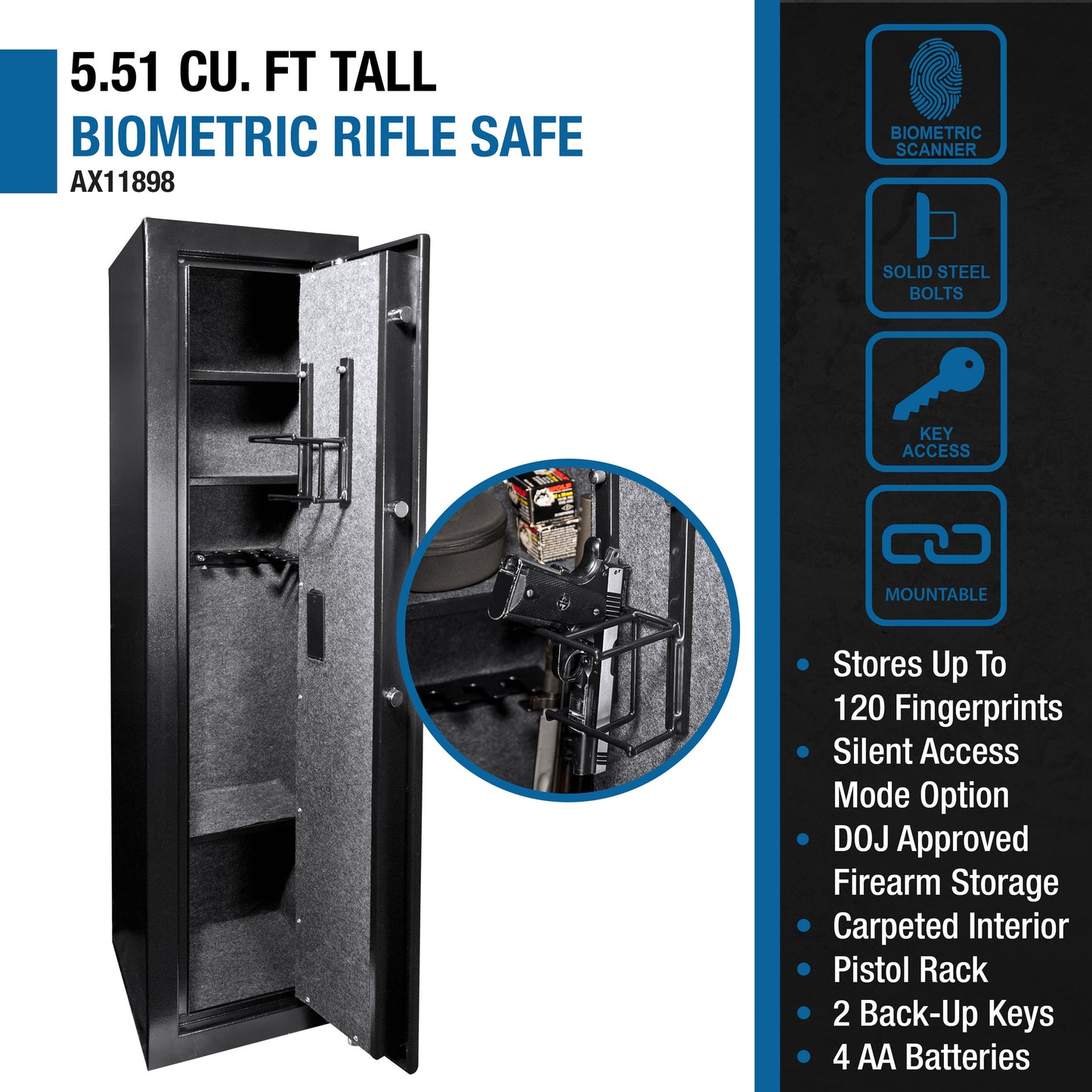 5.51 CUBIC FT TALL BIOMETRIC RIFLE SAFE