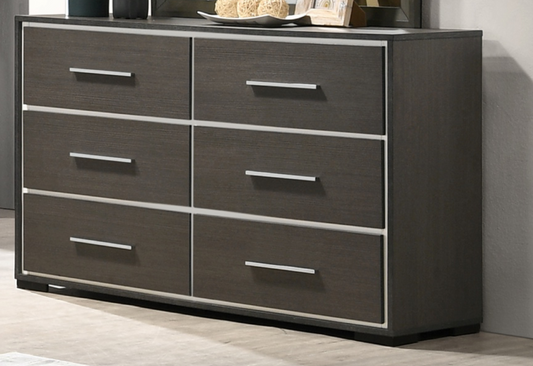 1pc Contemporary 6-Drawer Dresser with Chrome Accents Gray Rustic Finish Bedroom Wooden Furniture