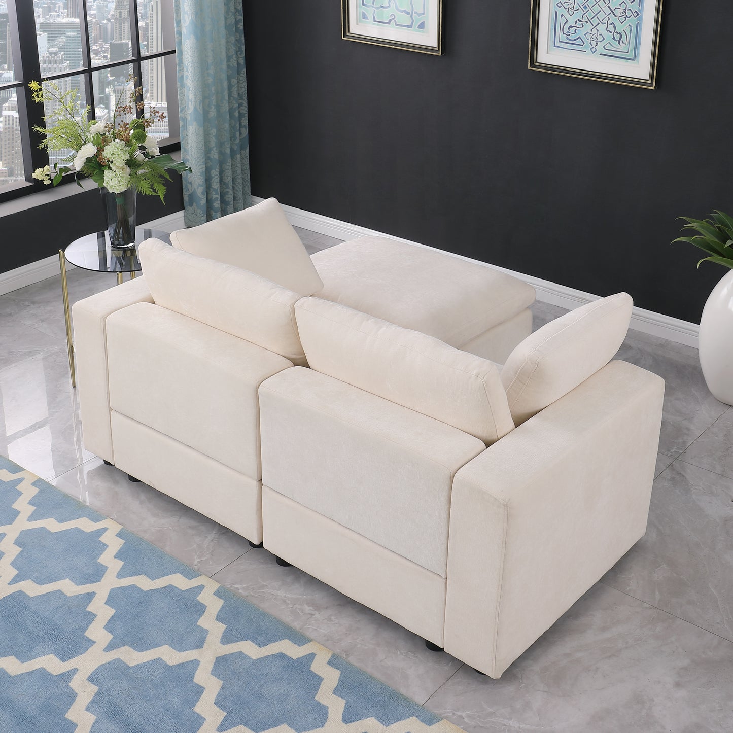 68.5" Loveseat Sofa with Ottoman Modular Sectional Love Seat Couch Small L Shaped Upholstered Couch for Living Room Apartment Small Space, Chenille  Beige