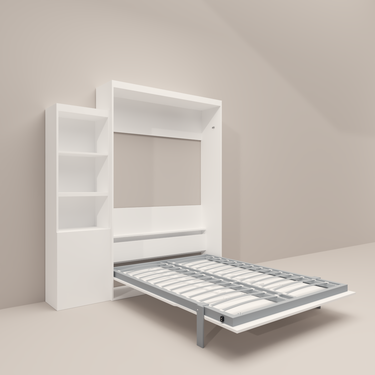 Queen  Size Morden Deisgn Big Size Vertical Murphy Bed with table and shelf  for Bedroom or Guestroom White Wall Bed Space Saving Hidden Bed with New Style Gas Struts