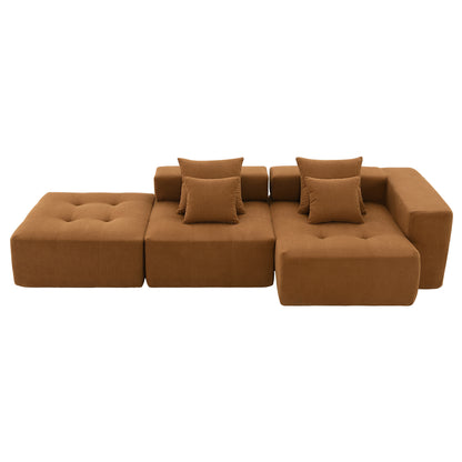 105.5''L Shaped Modular Sectional Sofa,Minimalist Corduroy Floor Couch Set,Convertible Foam-Filled Cloud Compressed Couch for Living Room,3 PC Free Combination,No Assembly Required,3 Colors