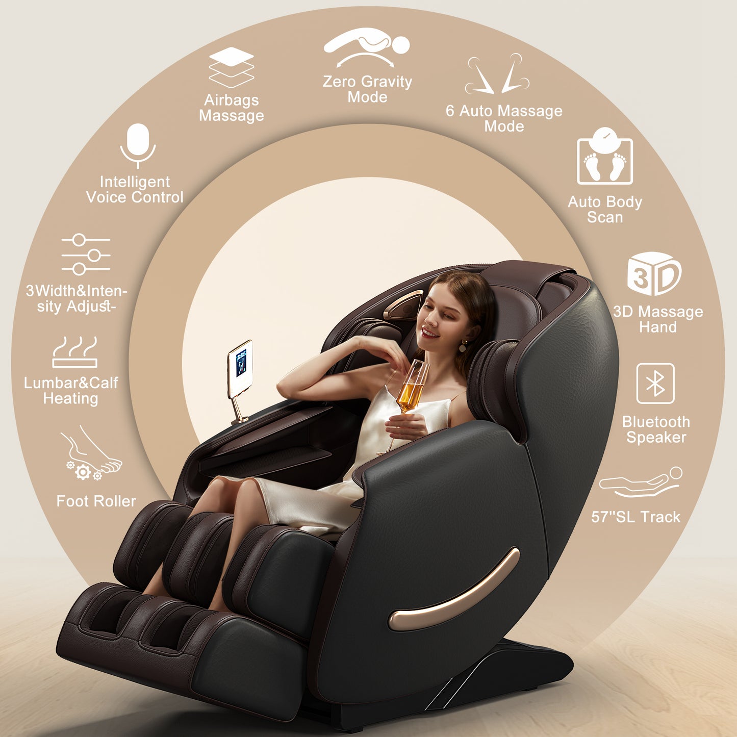 Deluxe Massage Chair, Full Body Zero Gravity Recliner with AI Voice Control, SL Track, Bluetooth, Foot Rollers, Airbags, Heating (Black)