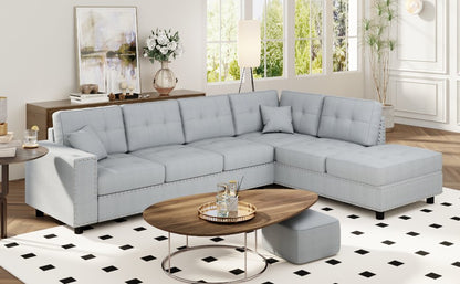 U_Style 109.2''L-shaped Modular Sectional Sofa with Removable  Back Cushions and 2 Pillows, Suitable for Living rooms, Offices, and Apartments