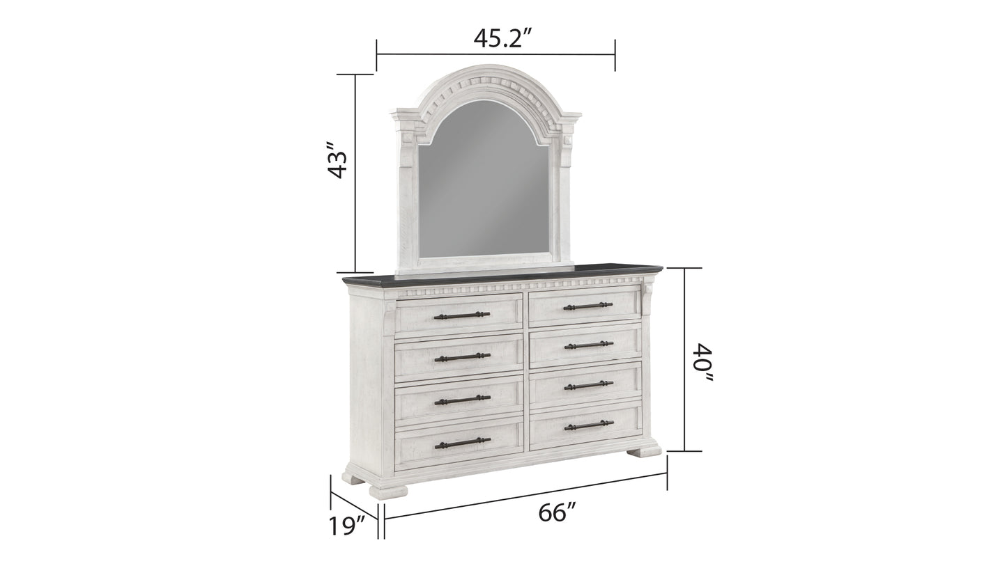 Transitional Style 5 Pc King Bedroom Set Made with Wood in Antique White