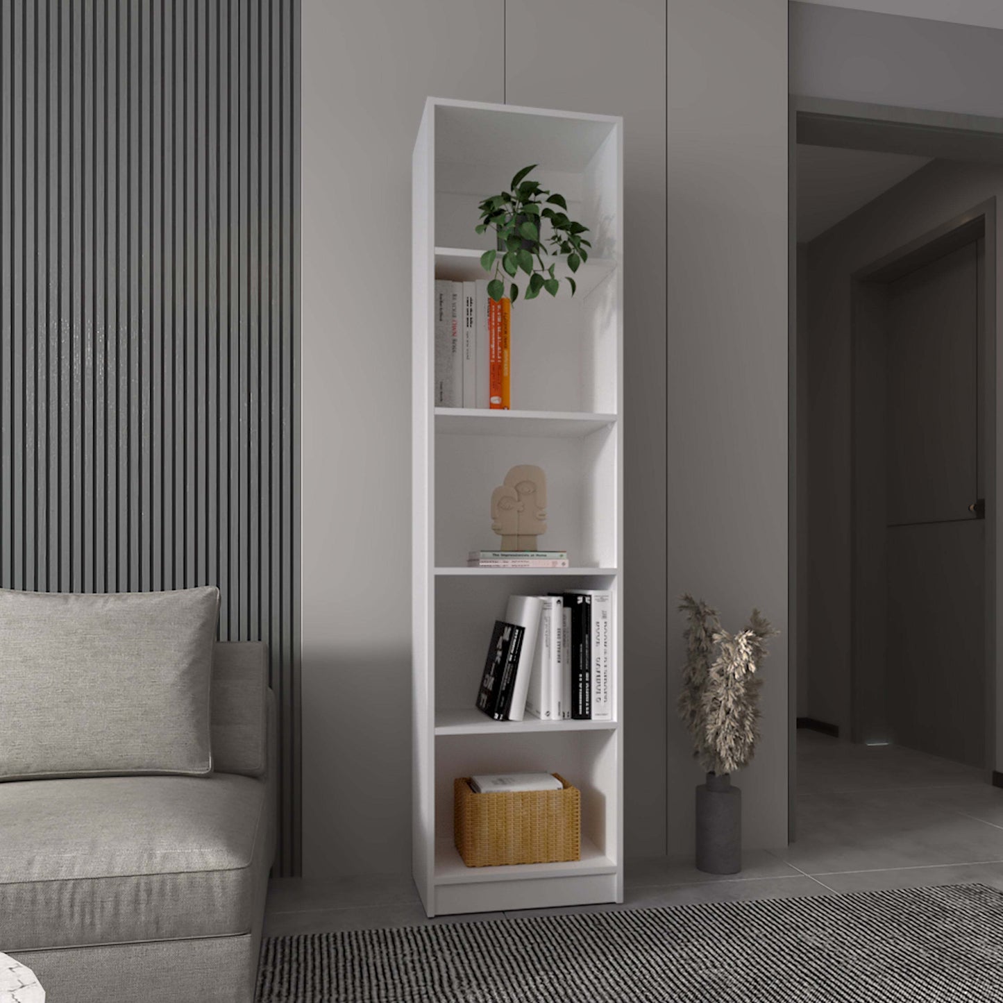 White 5-Shelf Slim Bookcase