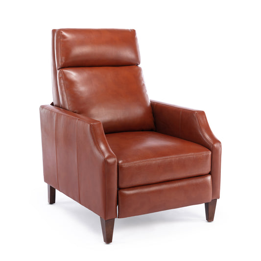 Biscoe Mid-Century Push Back Recliner in Caramel Faux Leather