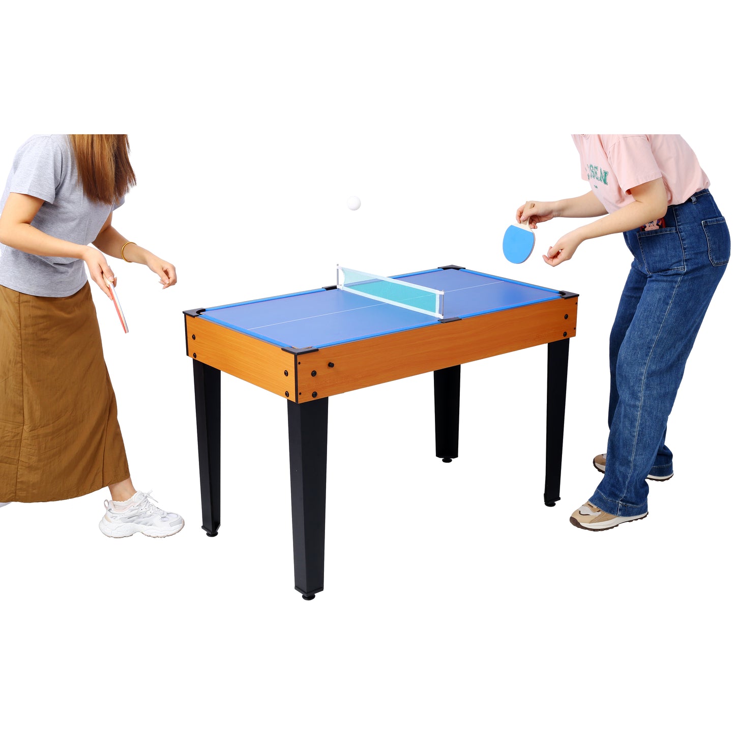 5-in-1 Multi-Game Table - Billiards, Push Hockey, Foosball, Ping Pong, and Basketball  brown /blue