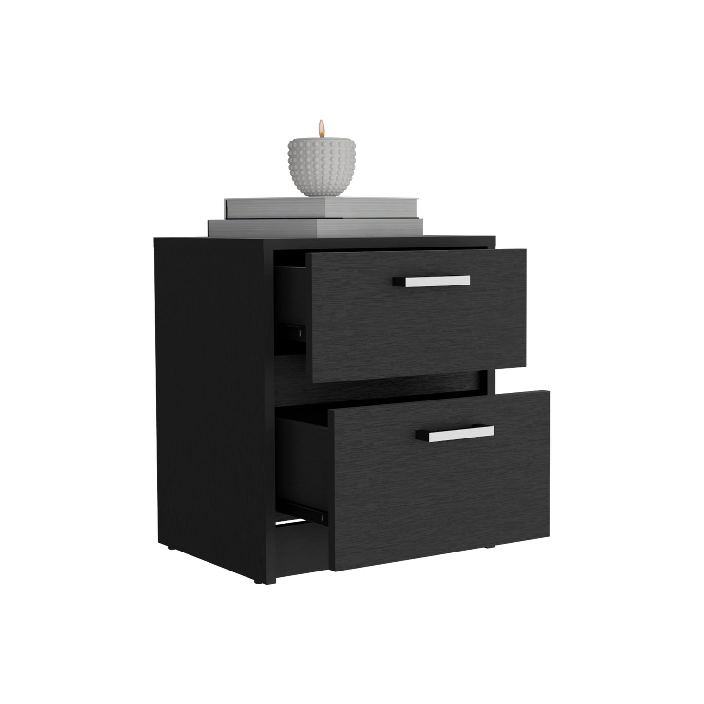 Trivor 2 Drawers Nightstand , End Table, Side Table Metal Handles -Black