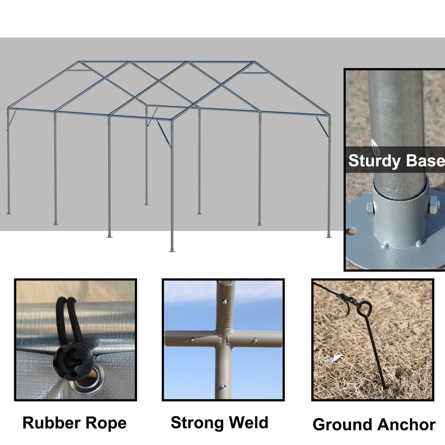 Carport Canopy 10x20 FT Heavy Duty Boat Car Canopy Garage with Removable Sidewalls and Roll-up Ventilated Windows