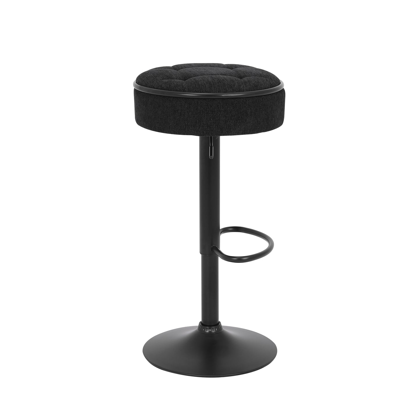 Round Storage Bar Stool Set of 2, Black Linen Height Adjustable Barstool, 360°Counter Height Swivel Stool, Armless Bar Chair with Metal Frame for Kitchen Counter Dining Living Room