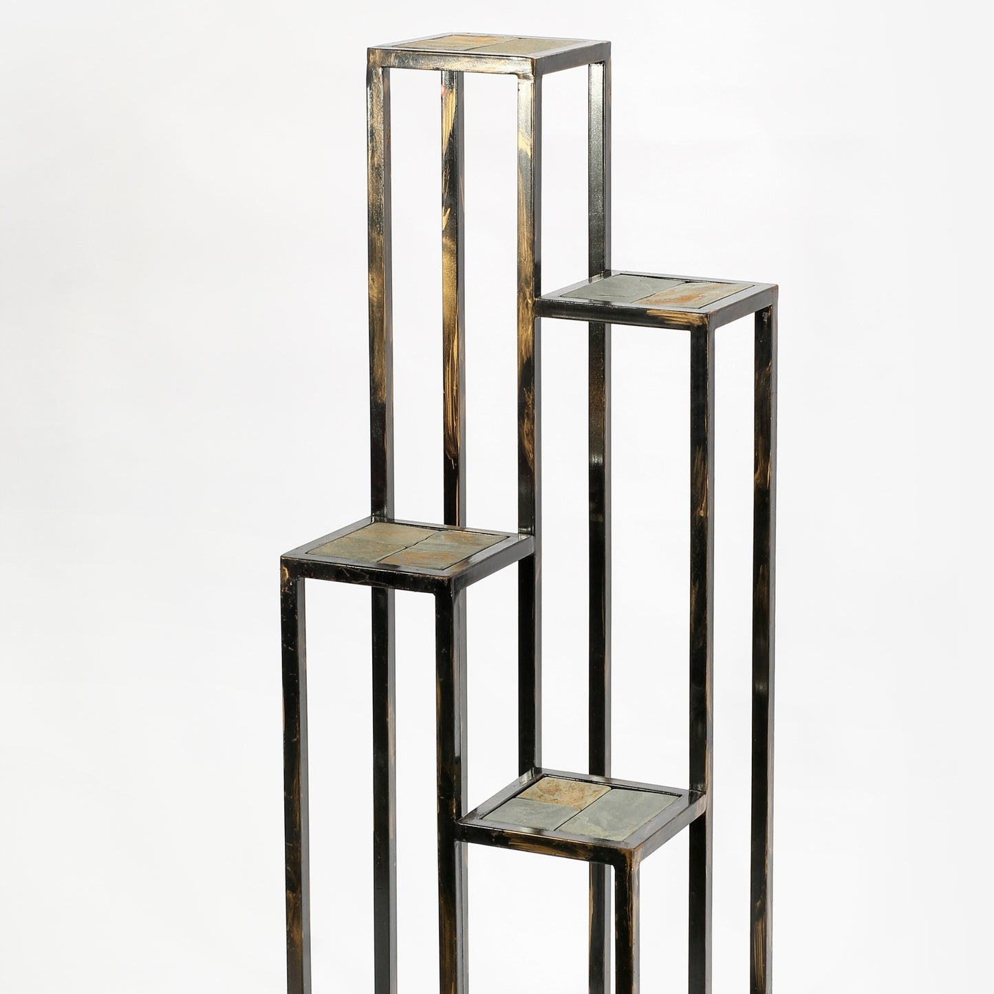 47.25" 4 Tier Gray Stone Slab Black / Gold Cast Metal Plant Stand