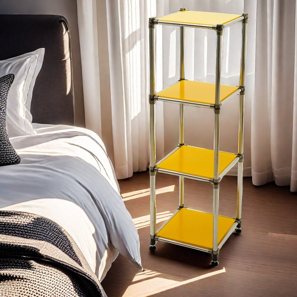 Korean Yellow 4-Tier Heavy Duty Stainless steel Storage Shelving Unit, 100lbs/shelf (49"H x 14.9"W x 13.7"D) for Indoor/Outdoor Organization , Modular Rack,  Extremely Durabl