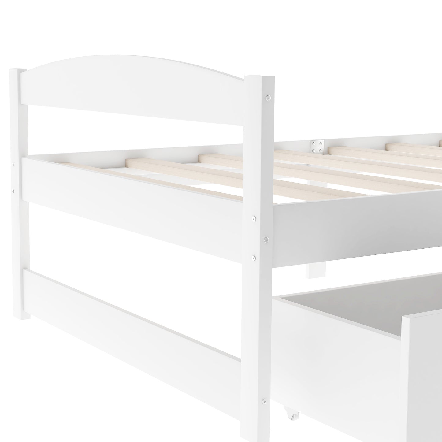 Twin size platform bed, with two drawers, white