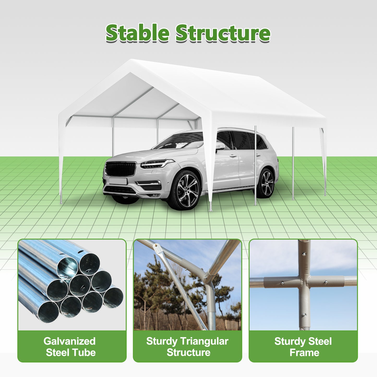 13x20 Heavy Duty Steel Carport Storage Canopy Garage Tent w/ Removable Sidewalls