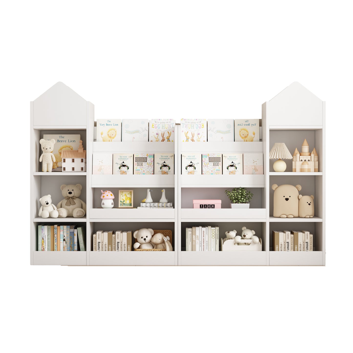 White Wooden Toy Storage Organizer Cabinet  Kids Bookshelf  Children Bookcase Toddler Baby Sling Book Rack Adjustable Shelf for Playroom Bedroom Nursery Hallway School Kindergarten Living Room