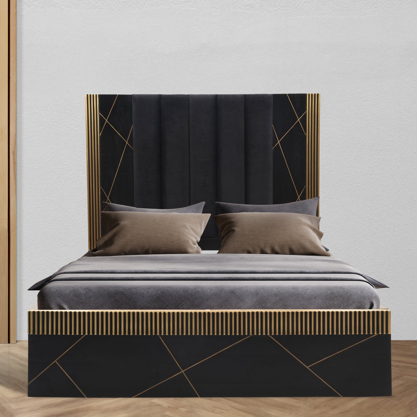 Modern Style 4Pc King Bedroom Set Made With Mango Wood and Finished with Brass Metal