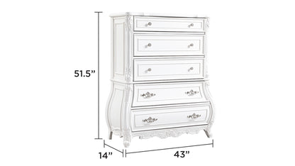 Opulence Modern Style 5-Drawer Chest Made with Wood in Pearl White