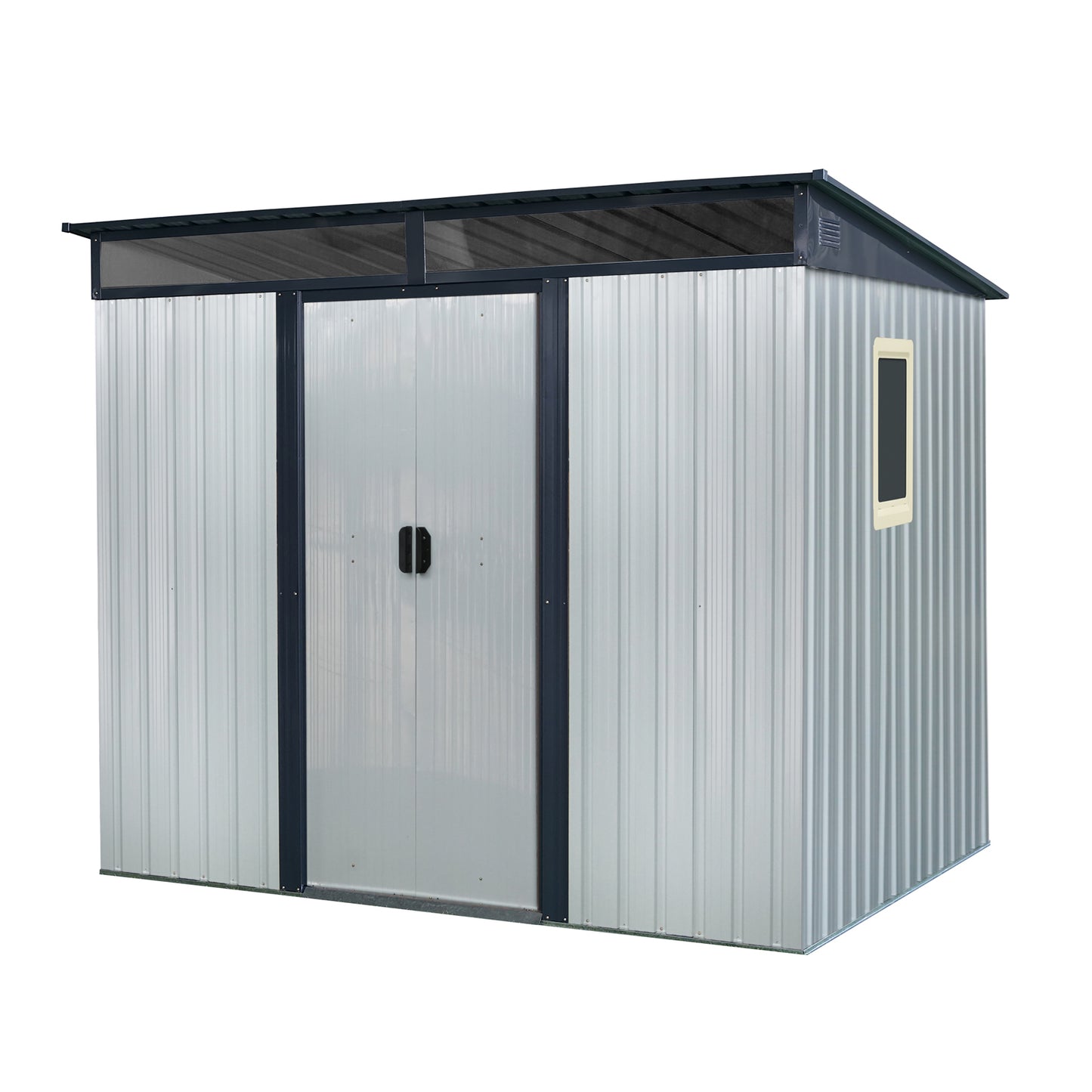 8 ft x 6 ft Outdoor Metal Storage Shed with Window and Transparent plate for Garden, Lawn (White and Black)