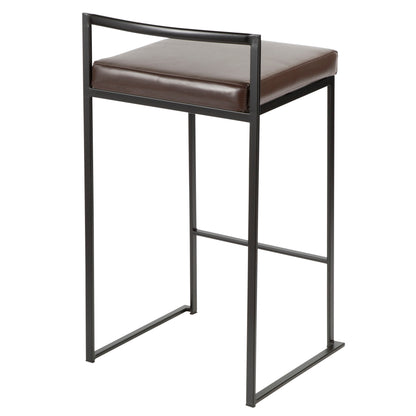 Fuji Contemporary Stackable Counter Stool in Black with Brown Faux Leather Cushion by LumiSource - Set of 2