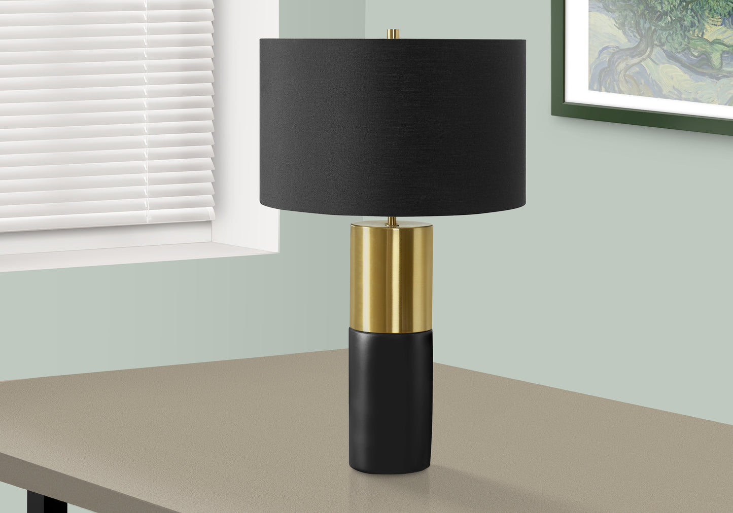 Lighting, 25"h, Table Lamp, Black Concrete, Black Shade, Contemporary