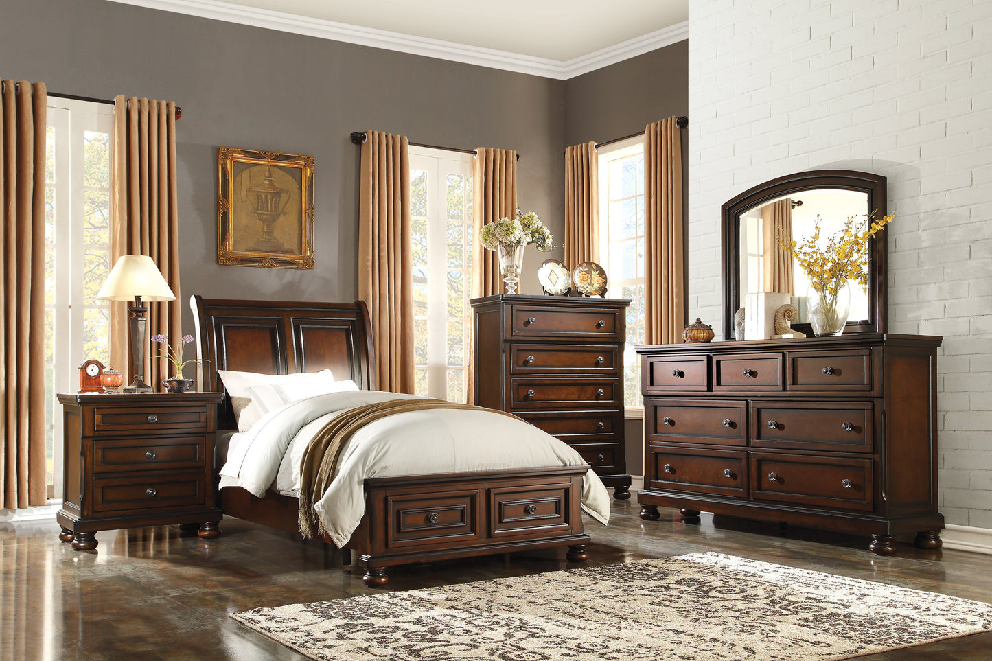 Classic Transitional Nightstand Brown Cherry Finish Birch Veneer Hidden Drawer Bun Feet Bedroom Furniture