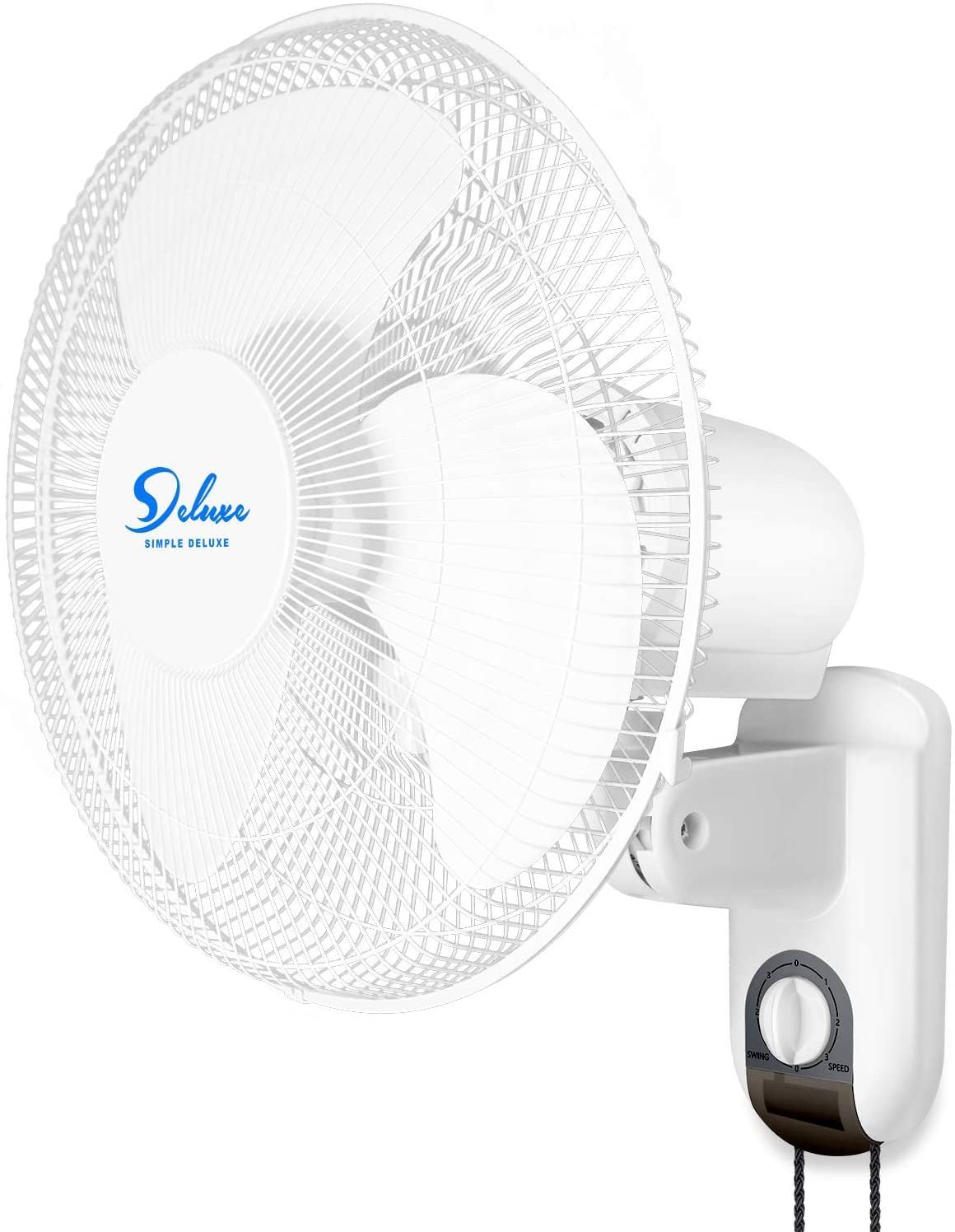 Simple Deluxe Household Wall Mount Fans 16 Inch Adjustable Tilt, 90 Degree, 3 Speed Settings, 1 Pack, White