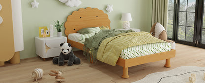 Kids Cookie-Shaped Bed Frame for Boys & Girls,Twin Size Platform Bed, Walnut