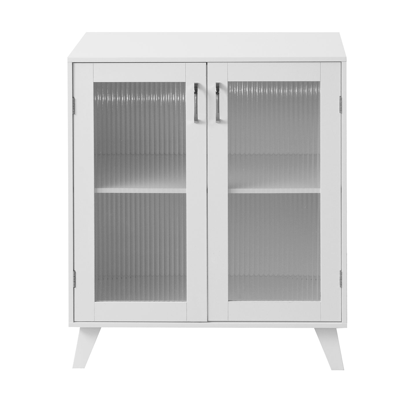 Modern Living Room Cabinet Storage Organizer with 2 Glass Doors and Adjustable Shelf White