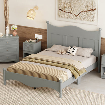 Queen Size Elegant Design Wood Platform Bed Frame,Retro Style Platform Bed with Wooden Slat Support, Gray