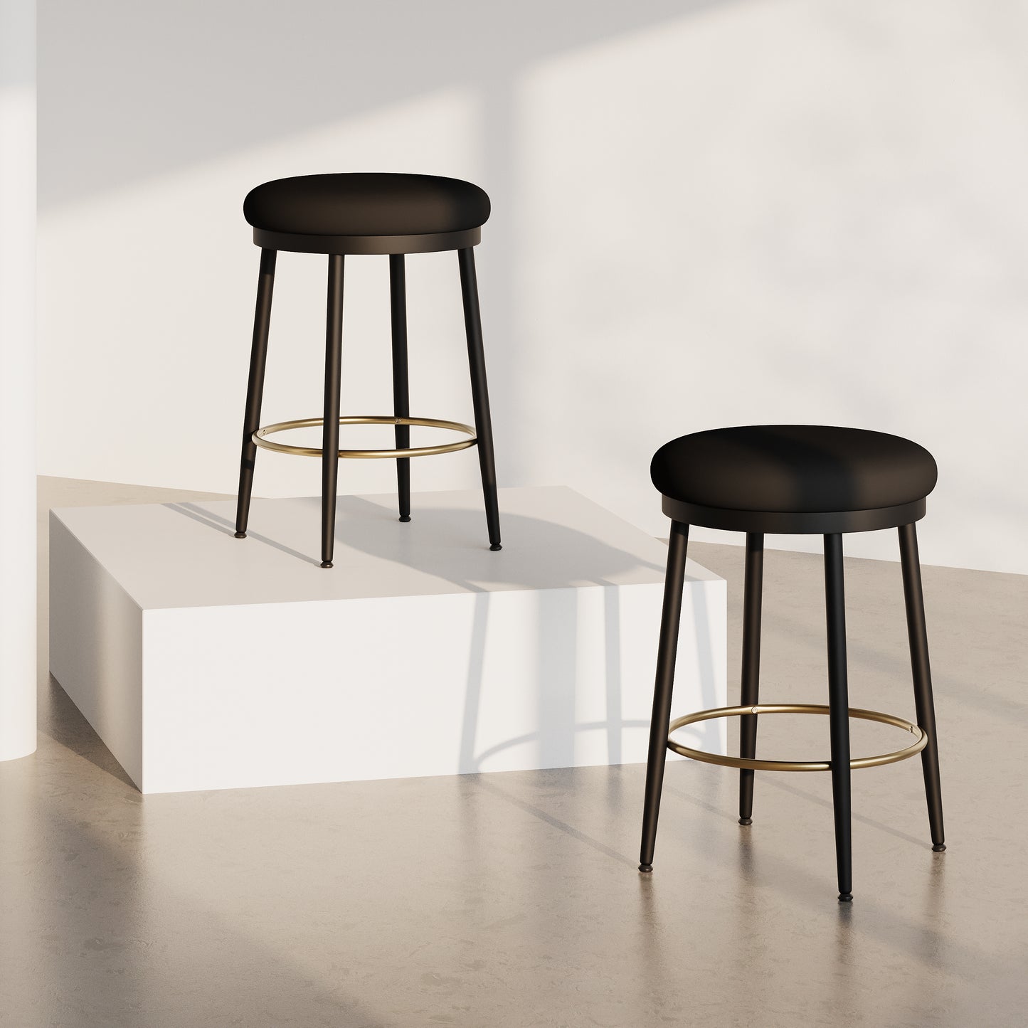 24.75'' Modern Counter Stools Set of 2,Black Counter Stools with iron Frame,Sponge cushion,Footrest,suitable for Kitchen/Bedroom/Dining Room