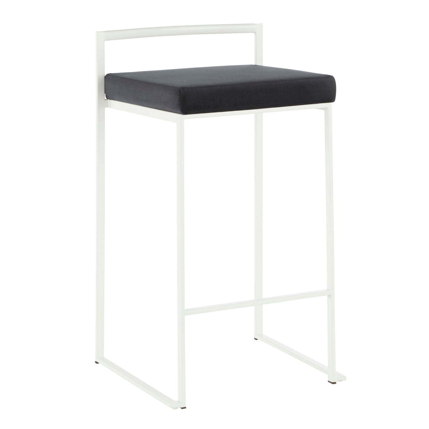 Fuji Contemporary Stackable Counter Stool in White with Black Velvet Cushion by LumiSource - Set of 2