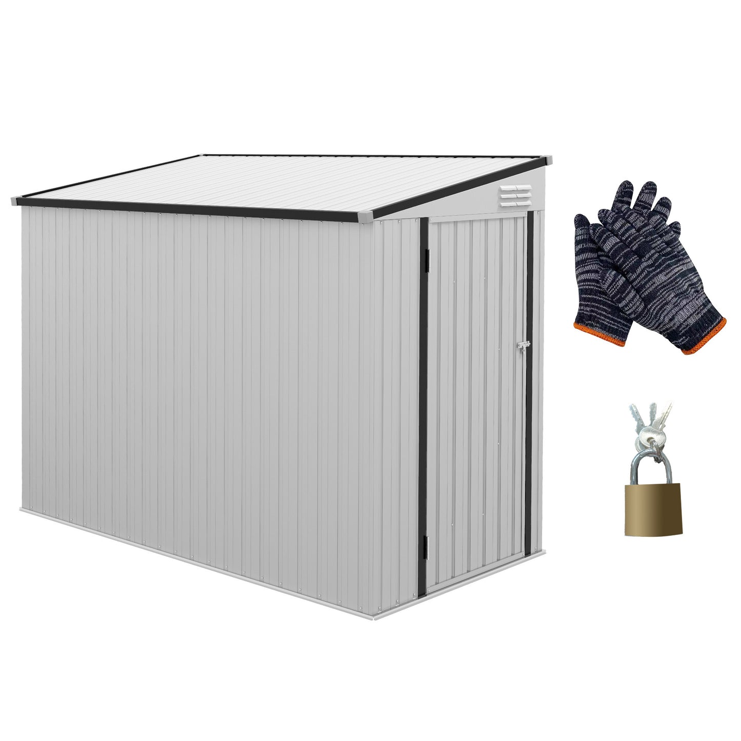 Outsunny 4' x 7.7' Metal Outdoor Storage Shed, Lean to Storage Shed, Garden Tool Storage House with Lockable Door and 2 Air Vents for Backyard, Patio, Lawn, White