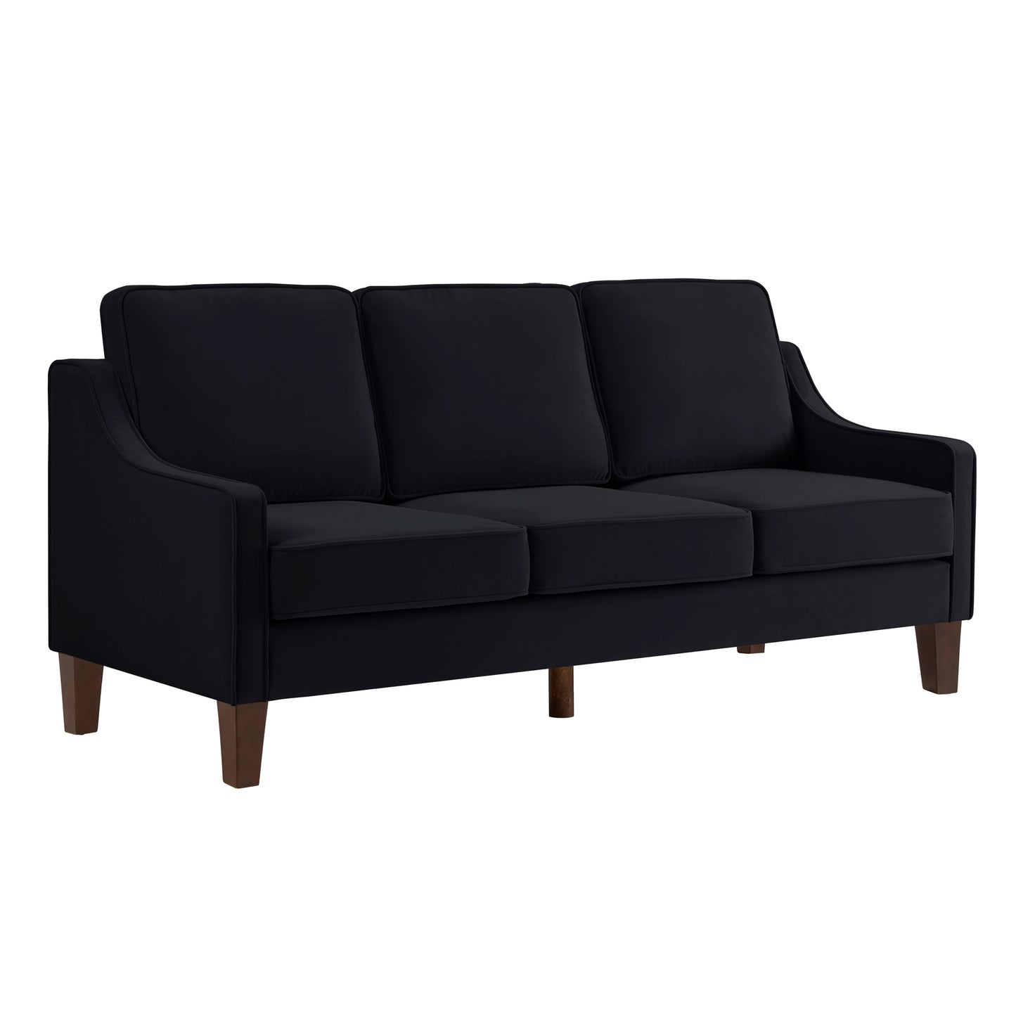 Modern 3 Person seat  Sofa Couch with Scooped Armrest/Wood legs,Upholstered Velvet 3-seat Sofa with Removable Cushions for Livingroom Bedroom,Black