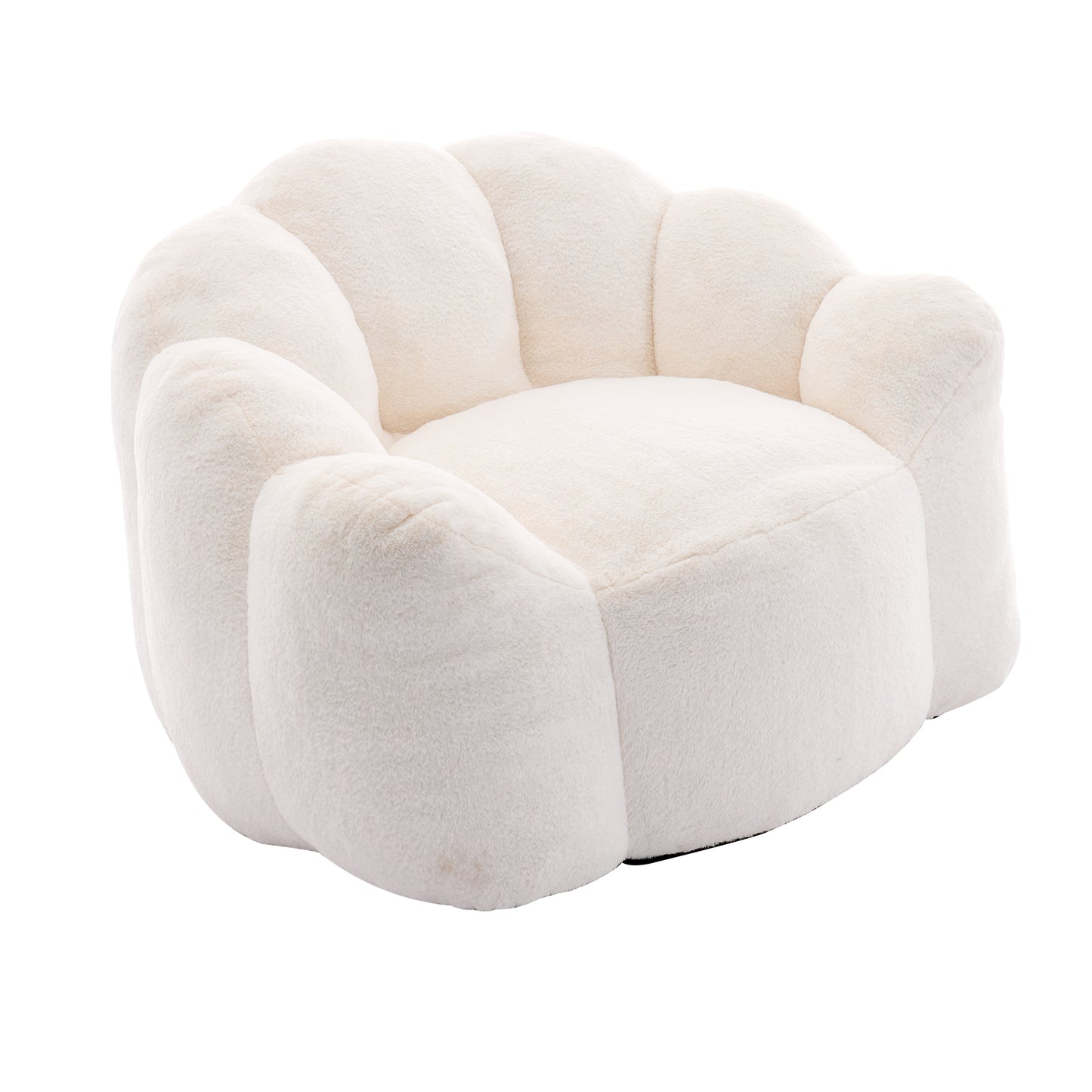 Lotus Style Compression Sofa Adult Bean Bag with Pull Ring, White Plush, 43.7 x 39.76 x 26.77 inches, No Installation Required