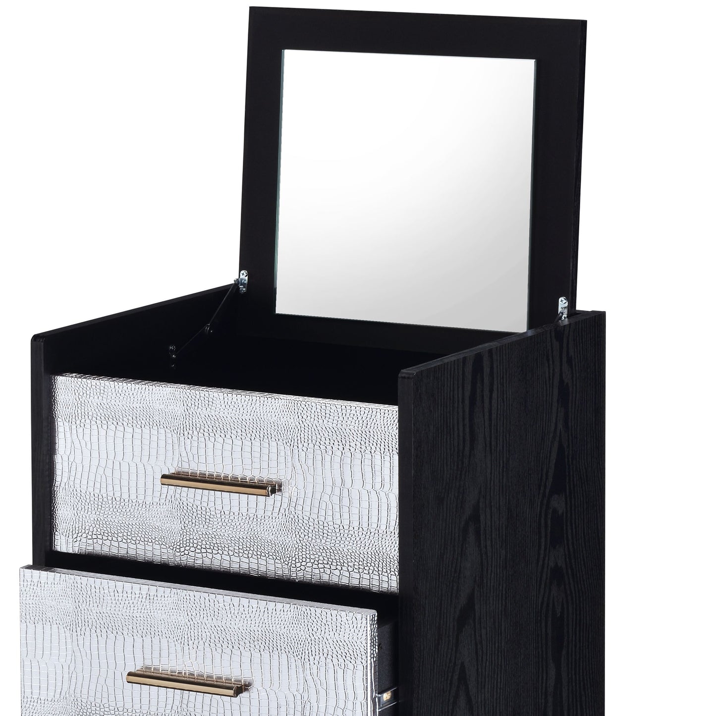 Black and Silver 4-drawer Jewelry Armoire with Lift-top