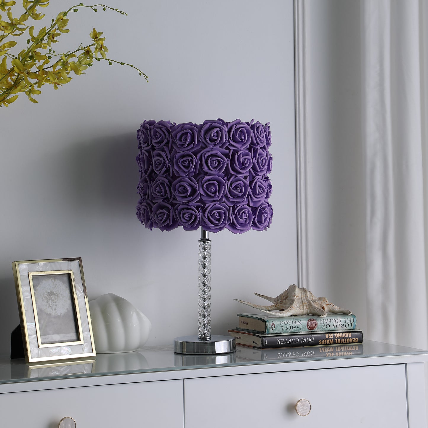 18.25" Lavender Roses in Bloom Acrylic / Metal Table Lamp