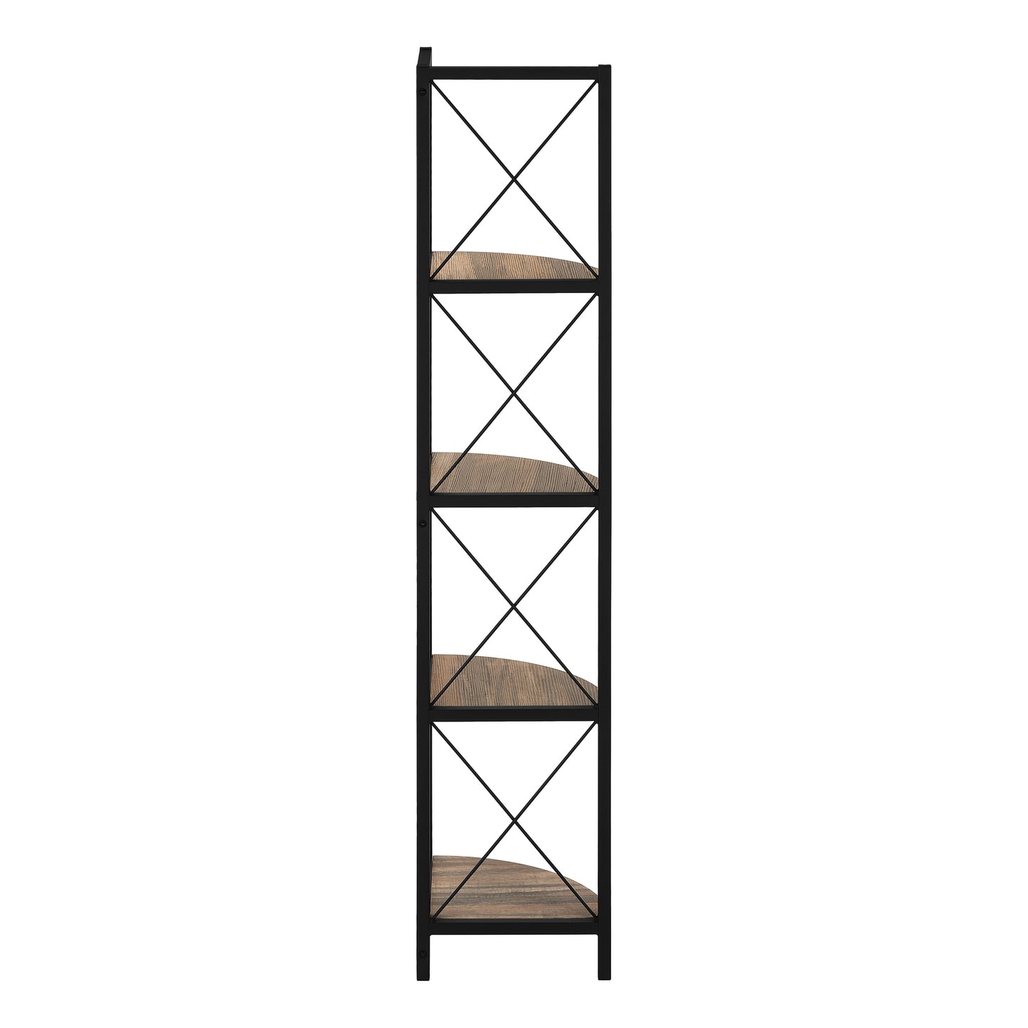 Bookshelf, Bookcase, Etagere, Corner, 4 Tier, 60"h, Office, Bedroom, Brown Laminate, Black Metal, Contemporary, Modern