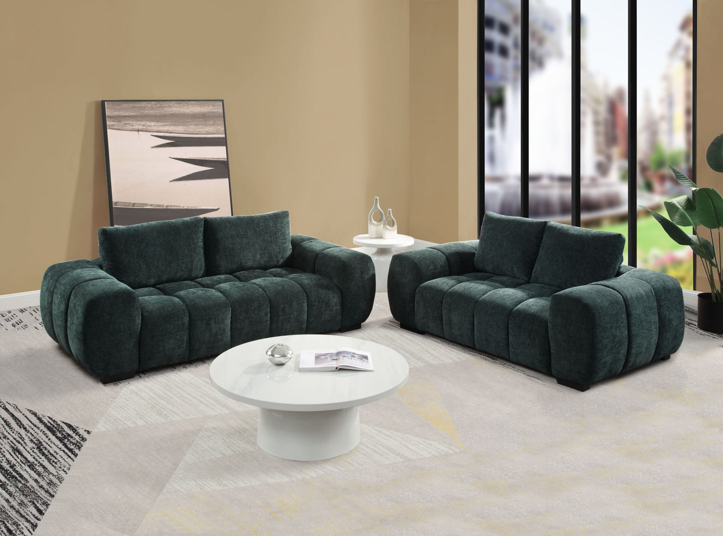 Ferrand Green Chenille 2 Pieces Living Room Sets