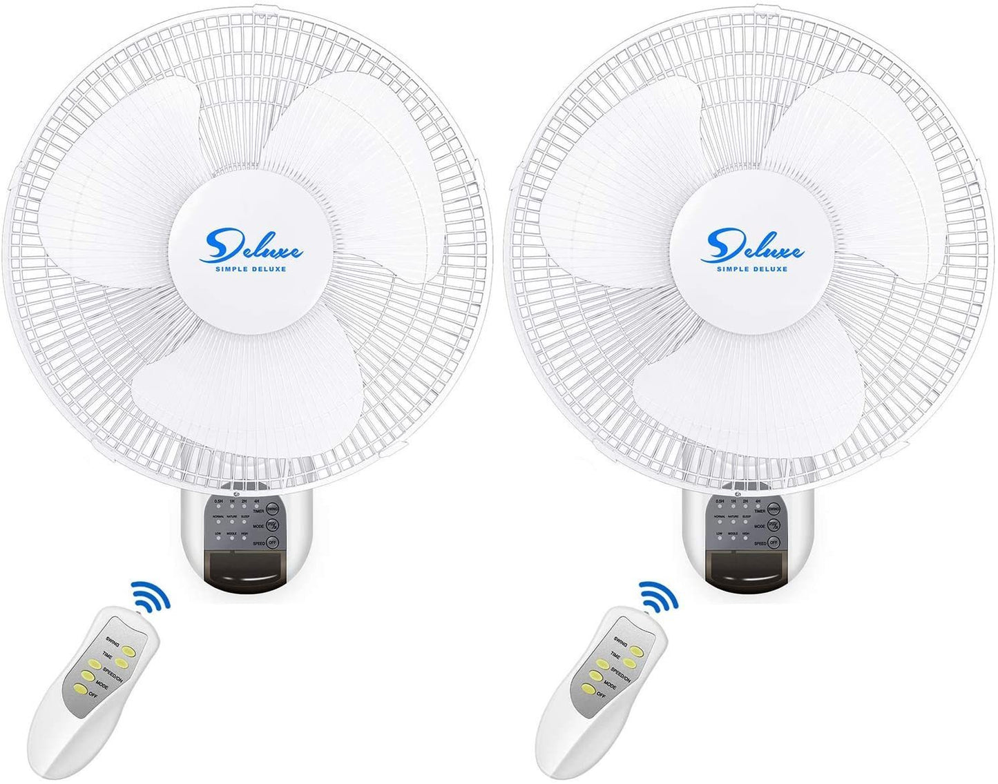 Simple Deluxe 2 Pack-16 Inch Digital Wall Mount Fan with Remote Control 3 Oscillating Modes, 3 Speed, 72 Inches Power Cord, White, 2 Exhaust