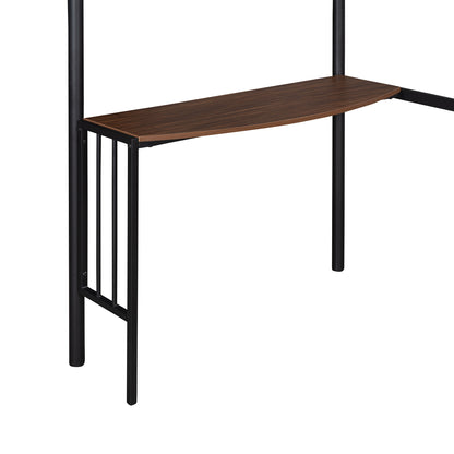 Twin Metal Loft Bed with Desk, Ladder and Guardrails, Loft Bed for Bedroom, Black(OLD SKU : MF195191AAB)