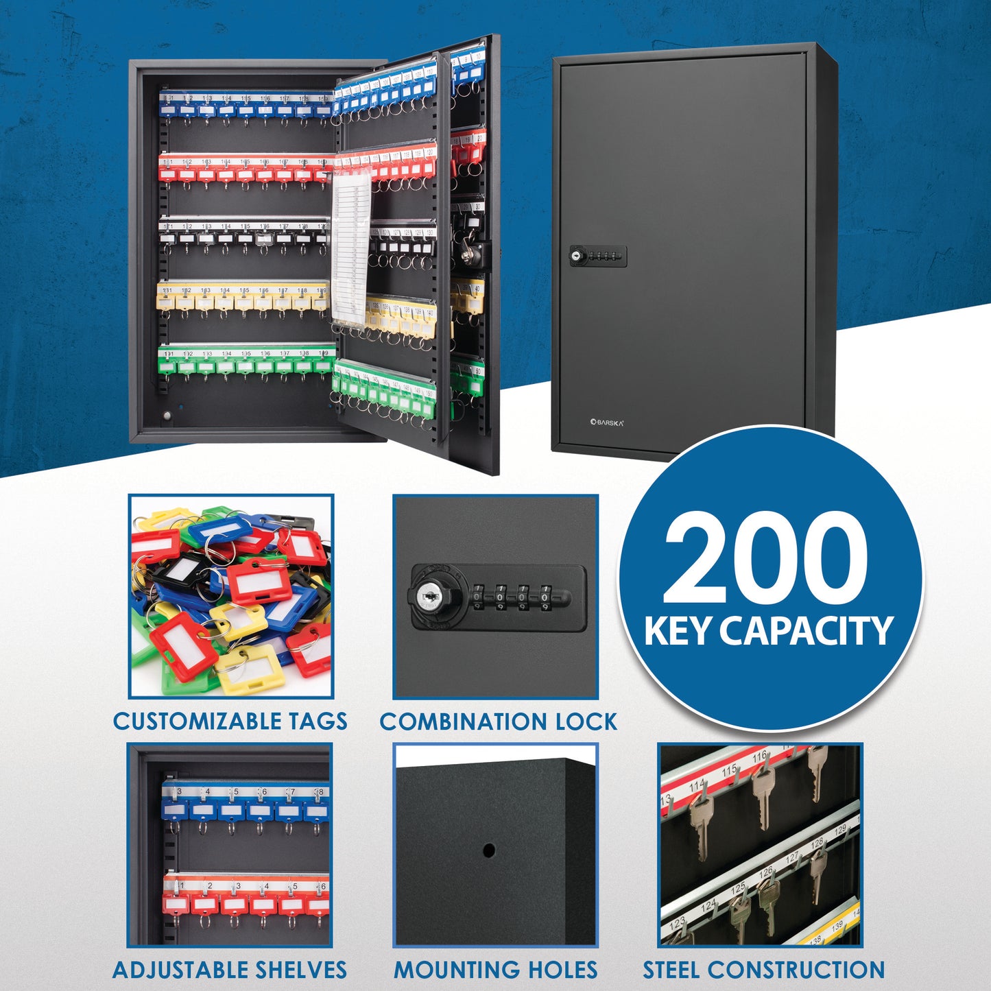 200 Key Adjustable Key Cabinet With Combination Lock Black