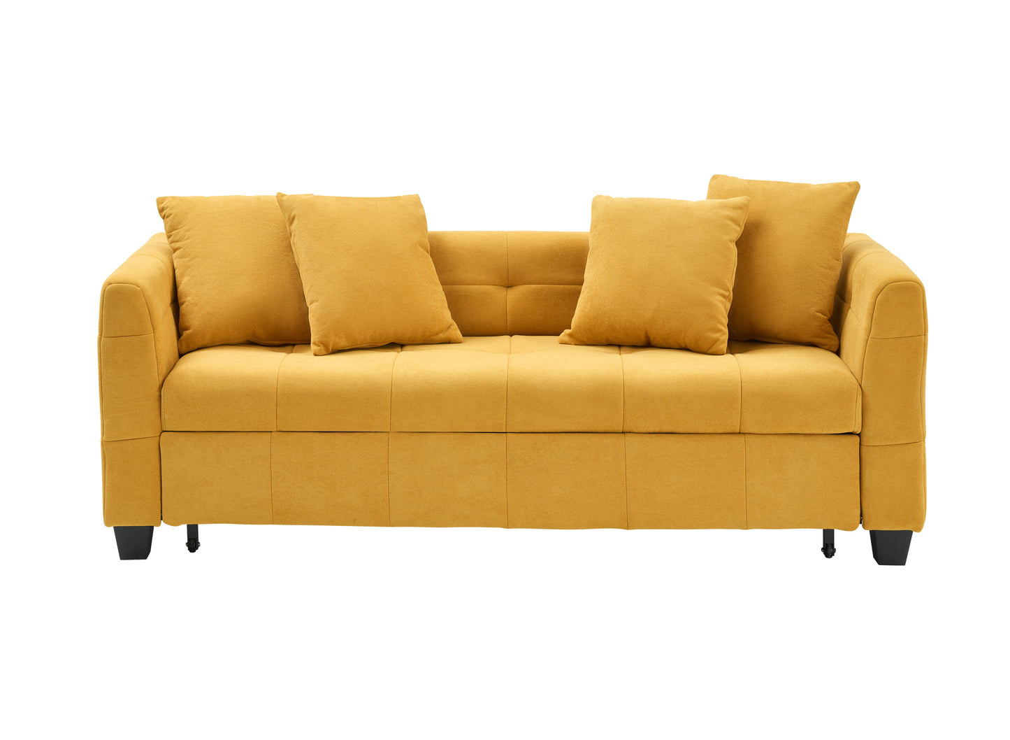 77.9-inch folding dual-purpose three-seater yellow flannel sofa that can be pulled out and turned into a bed, suitable for use in bedrooms and living rooms.