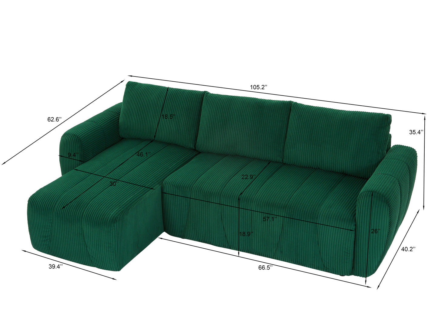 Convertible Sectional Sofa Couch,  Modern Fabric 3 Seater L-Shaped Couch for Living Room, Apartment, Office, Small Space