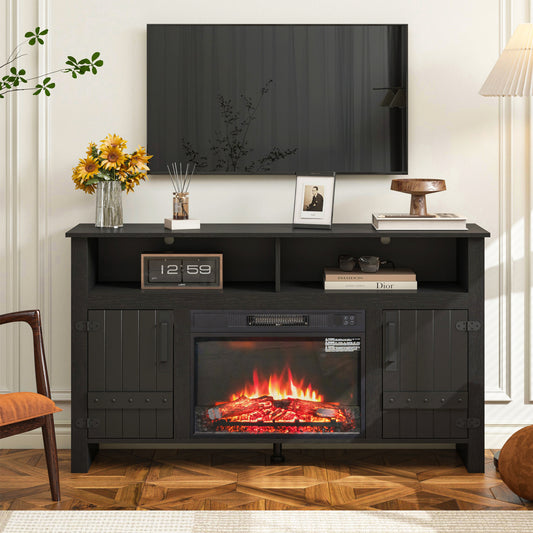 TVstandTVcabinet,media console,storage cabinet,entertainment center,with electronicfireplace and remote control,using the latest infrared heating technology,electronic flame beautiful,safe color:black