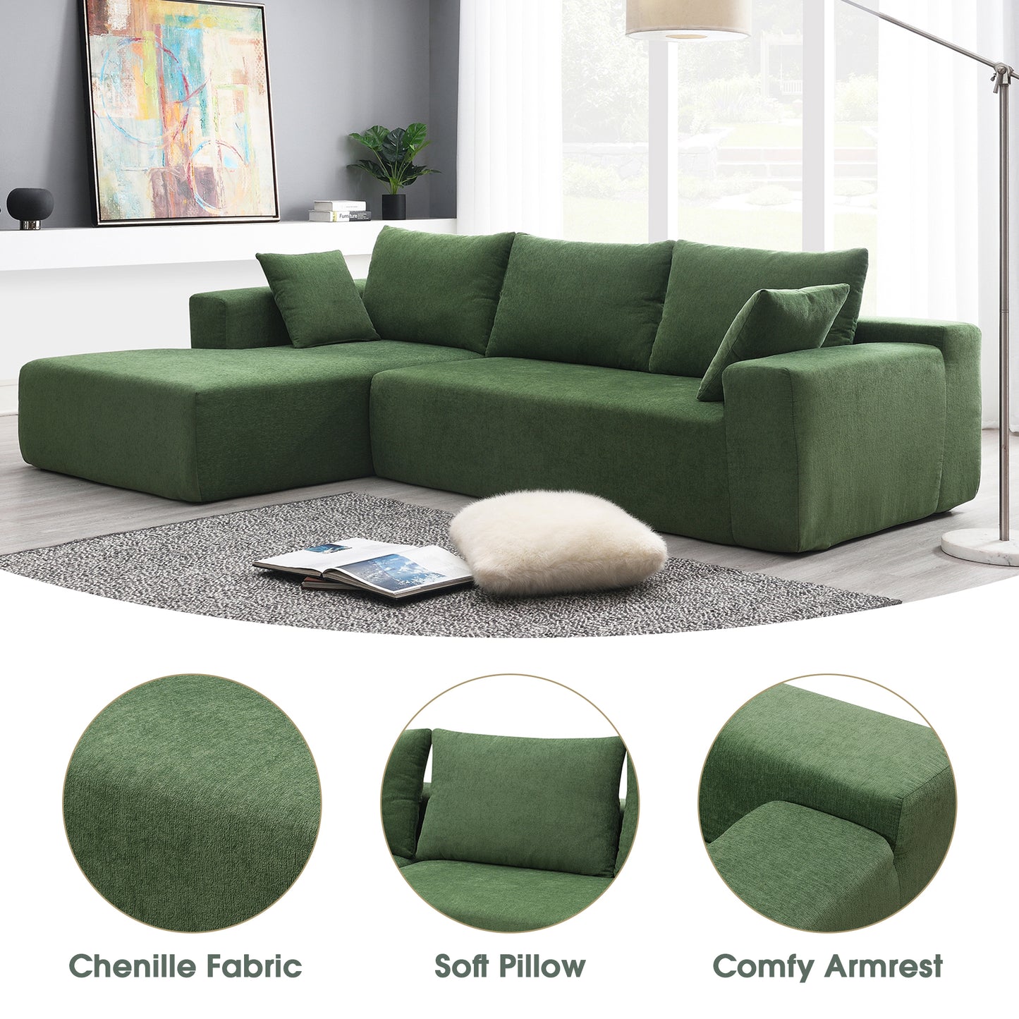 109*68" Modular Sectional Living Room Sofa Set, Modern Minimalist Style Couch, Upholstered Compressed Sofa for Living Room, Bedroom, Salon, 2 PC Free Combination, L-Shape, Cream