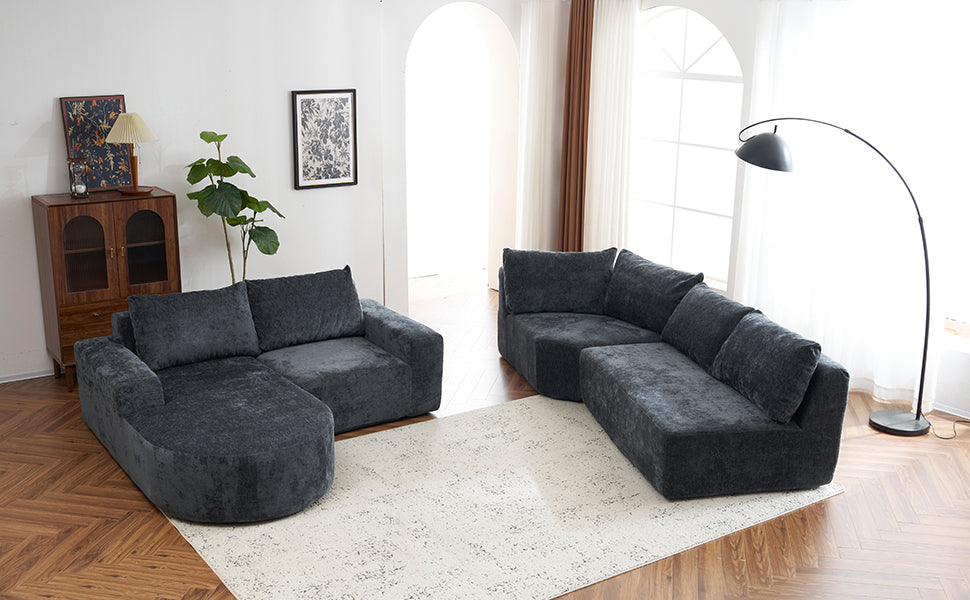 141.7" Oversized Modular Sofa Cloud Sectional Sofa Set Upholstered Couches U-shaped Sofa with Deep Seat for Living Room, Grey