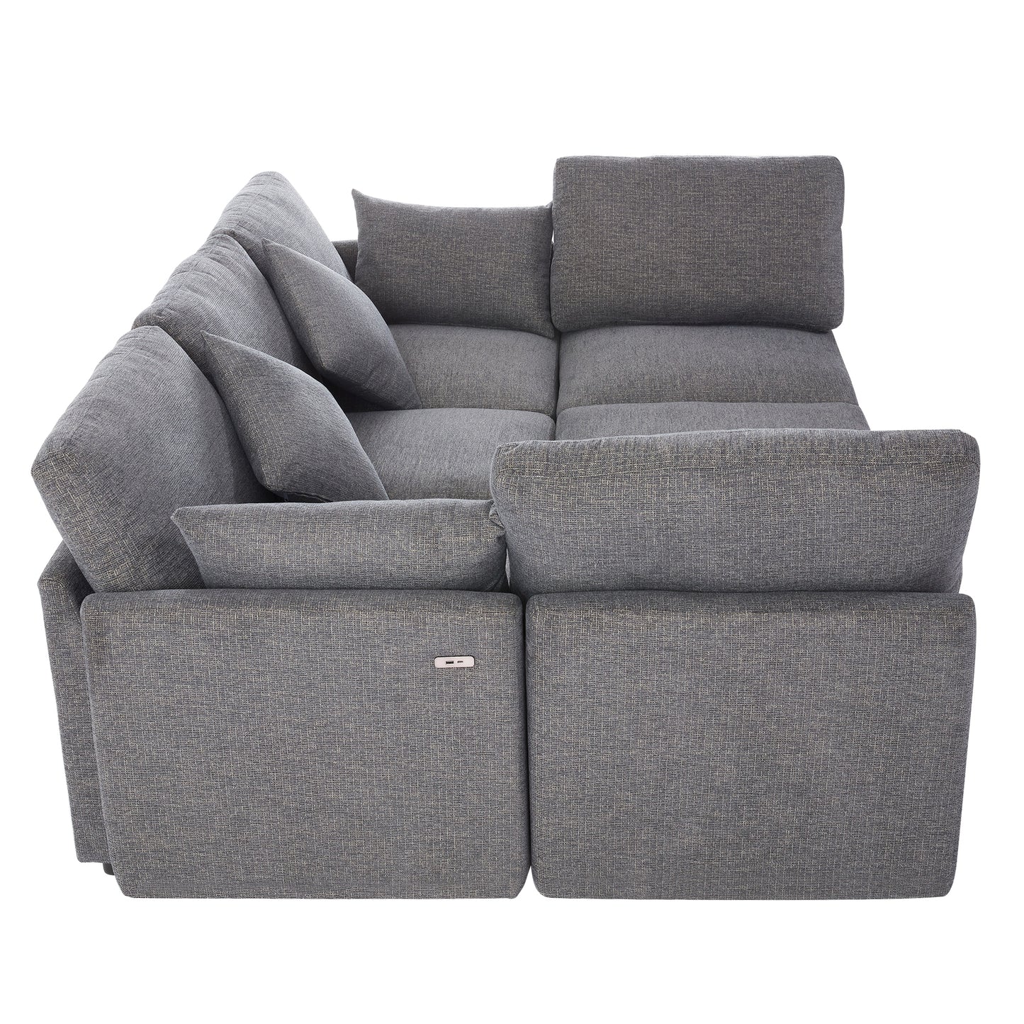 85.4" Sectional Sofa Modular Sofa U-shaped Sofa Couch Sofa Bed L-shaped Sofa with a Movable Ottoman and Two USB Ports for Living Room, Grey