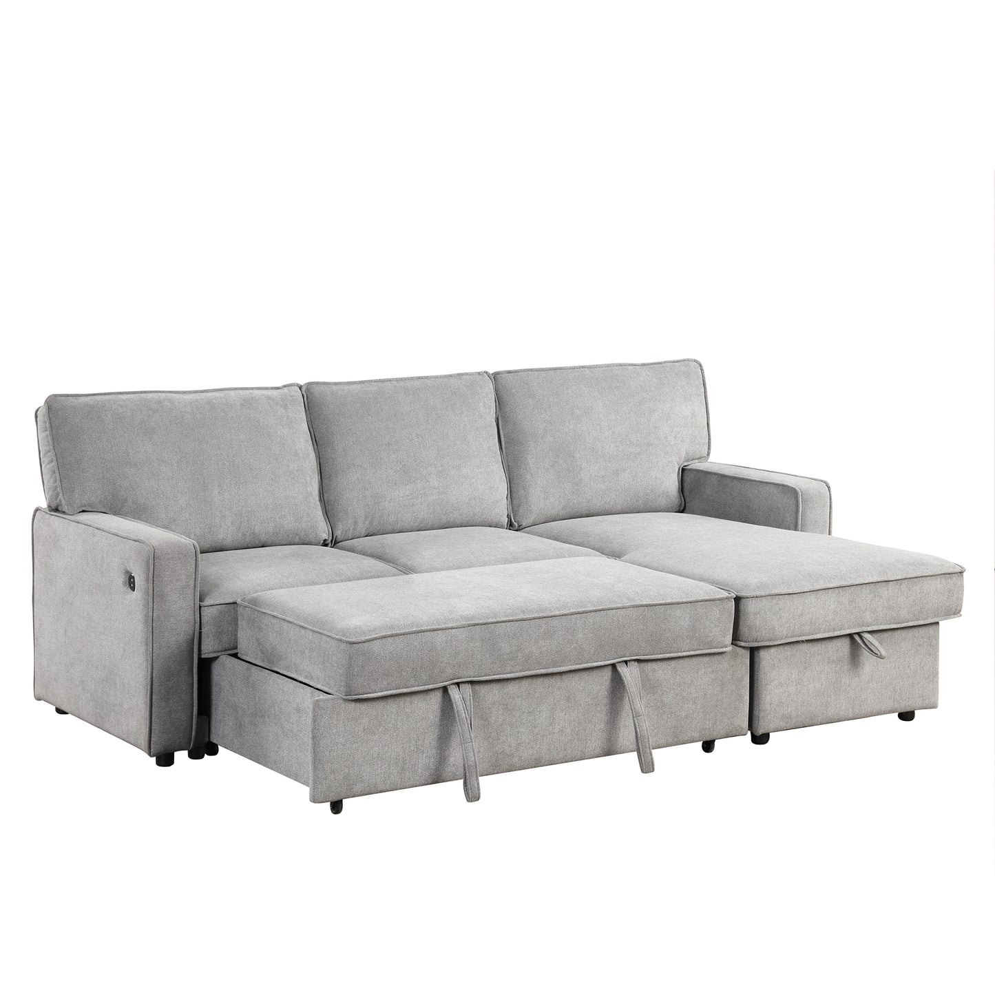 U_STYLE Upholstery Sleeper Sectional Sofa with Storage Space, USB port, 2 cup holders on Back Cushions(same sku; WY000335AAE)